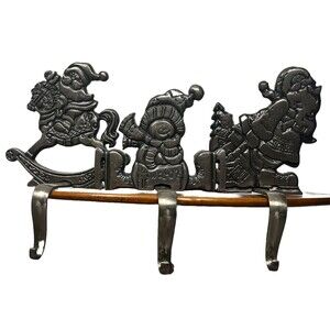 Christmas Stocking Hanger‎ Lot 3 Heavy Metal Mantel Holder Hooks Santa Claus Set